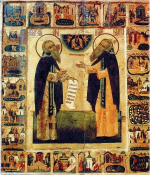 Зосима и Савватий Соловецкие с житием. Икона XVI век